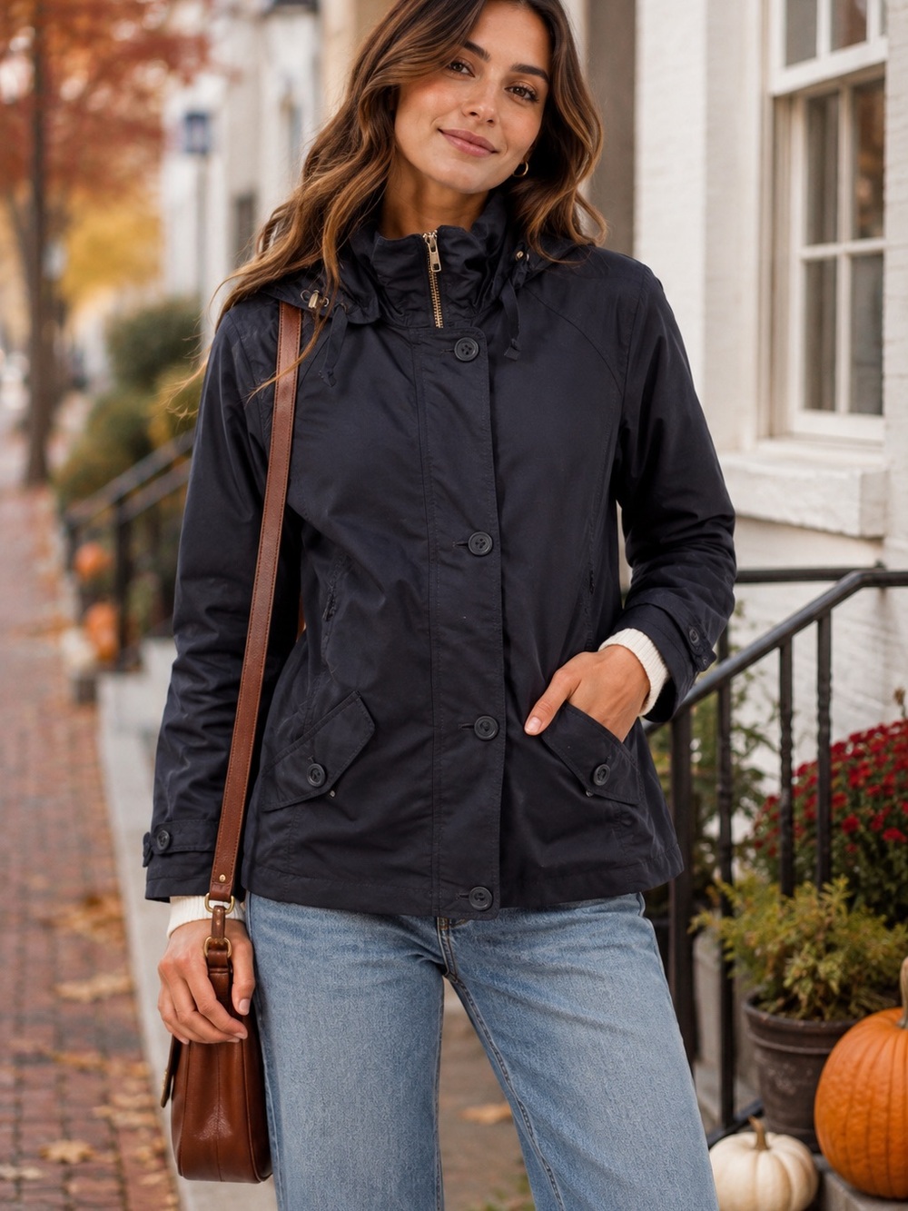 Lands’ End Women’s XS Petite Navy Hooded Utility Rain Jacket Coat